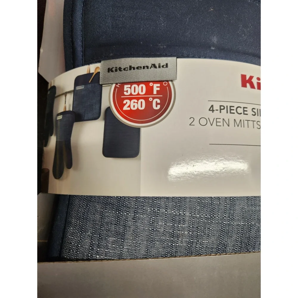 KitchenAid 4-Piece Silicone Kitchen Set Navy Blue Oven Mitts Pot Holders 1660979